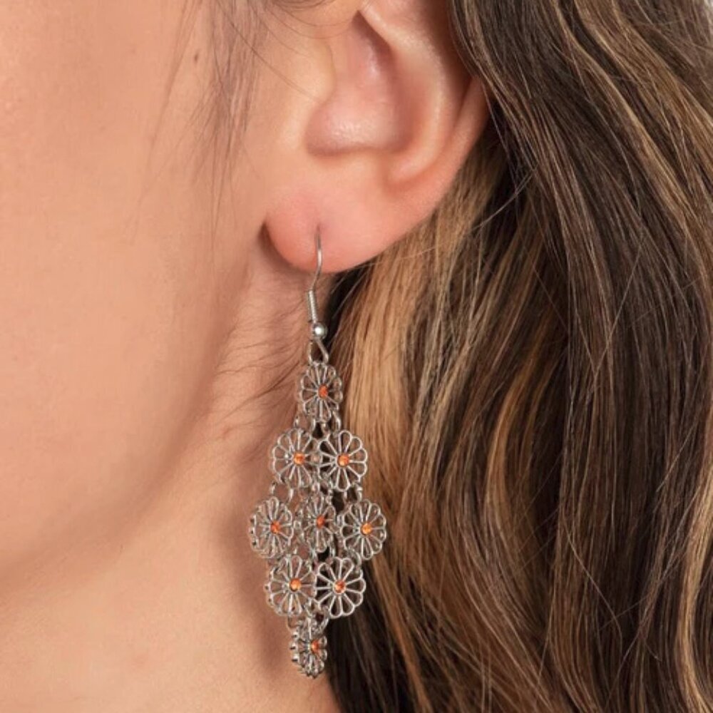 Paparazzi Jewelry Accessories - Bustling Blooms - Orange Earrings - Vintage
